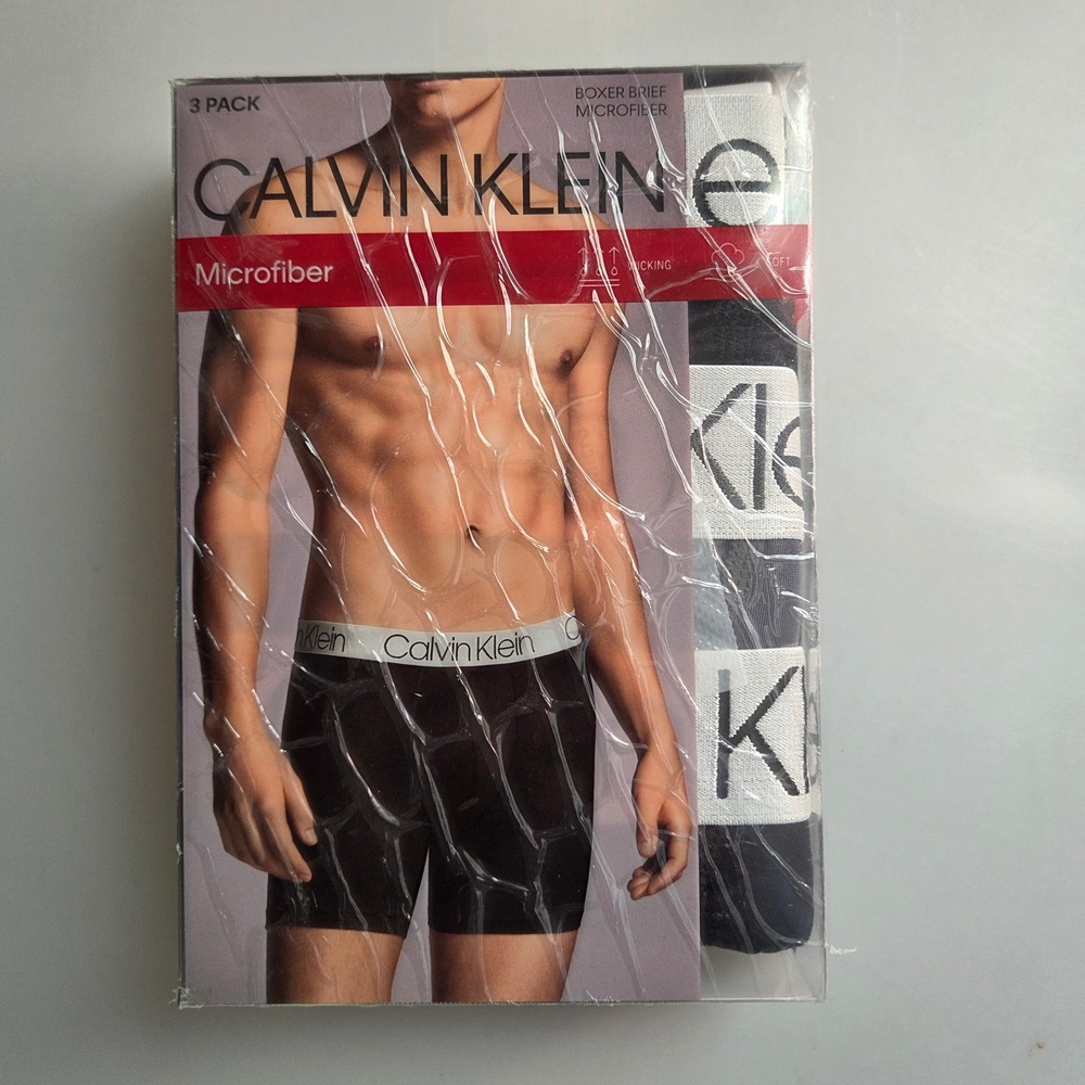 Calvin Klein Mens 3 Pack Microfiber Boxer Briefs Medium Black Grey NP22140-051